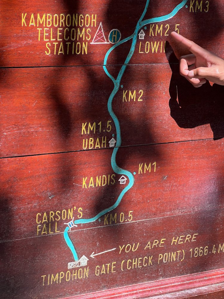 Mount Kinabalu summit trail map showing 2500m point in Kinabalu Park Sabah Malaysia. © SlowingwithT.com